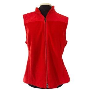 Talbots Vest L Red Orange Fleece Quilted Cinched Snap Sides Pockets Front Zip